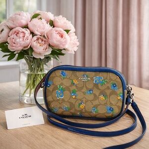 Coach Tan and Blue Floral Crossbody Bag